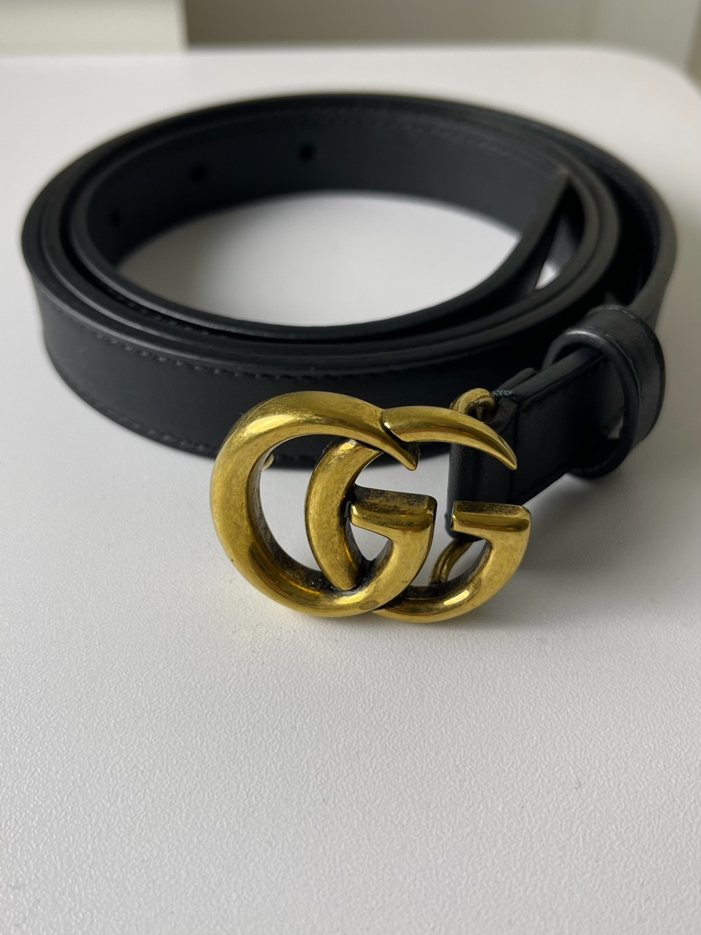 Gucci Black Leather Belt with Brass Double G Buckle